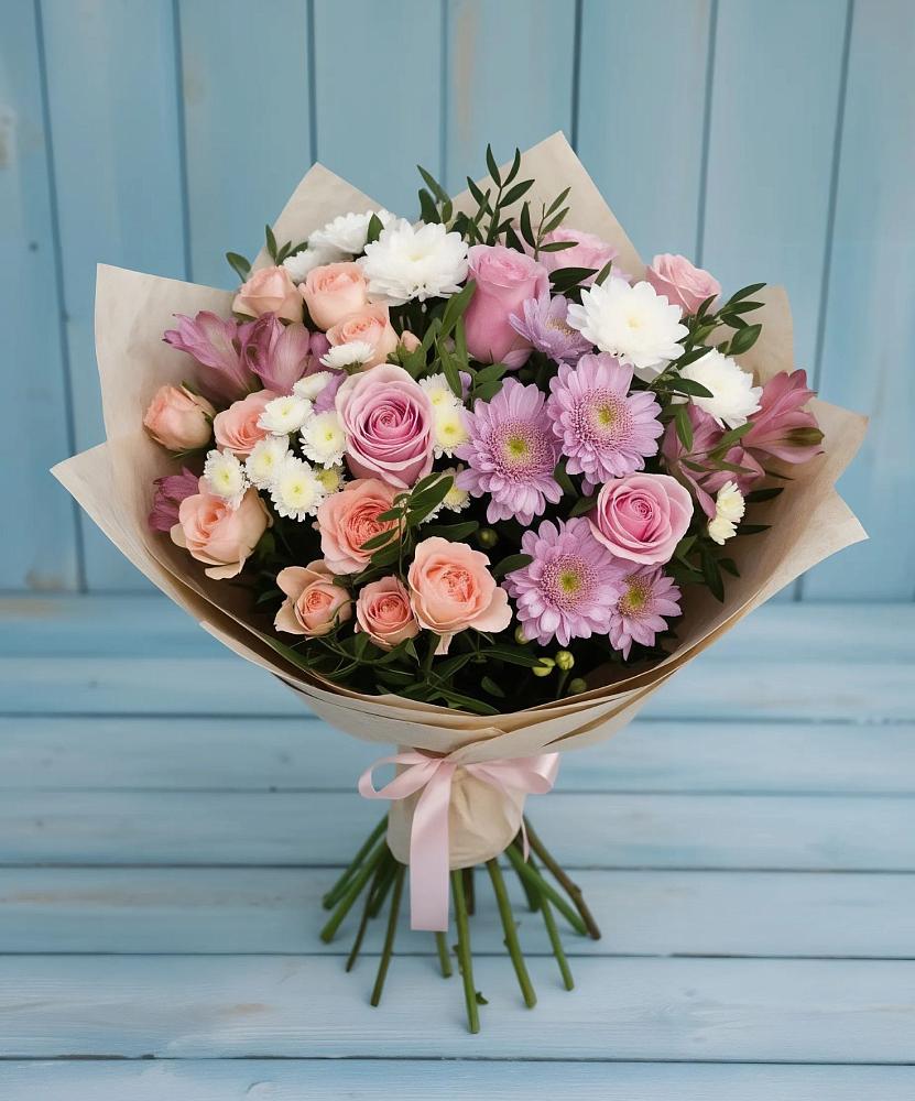 Букет цветов из: Хризантемы, Розы и Альстромерии в Капустин Яре