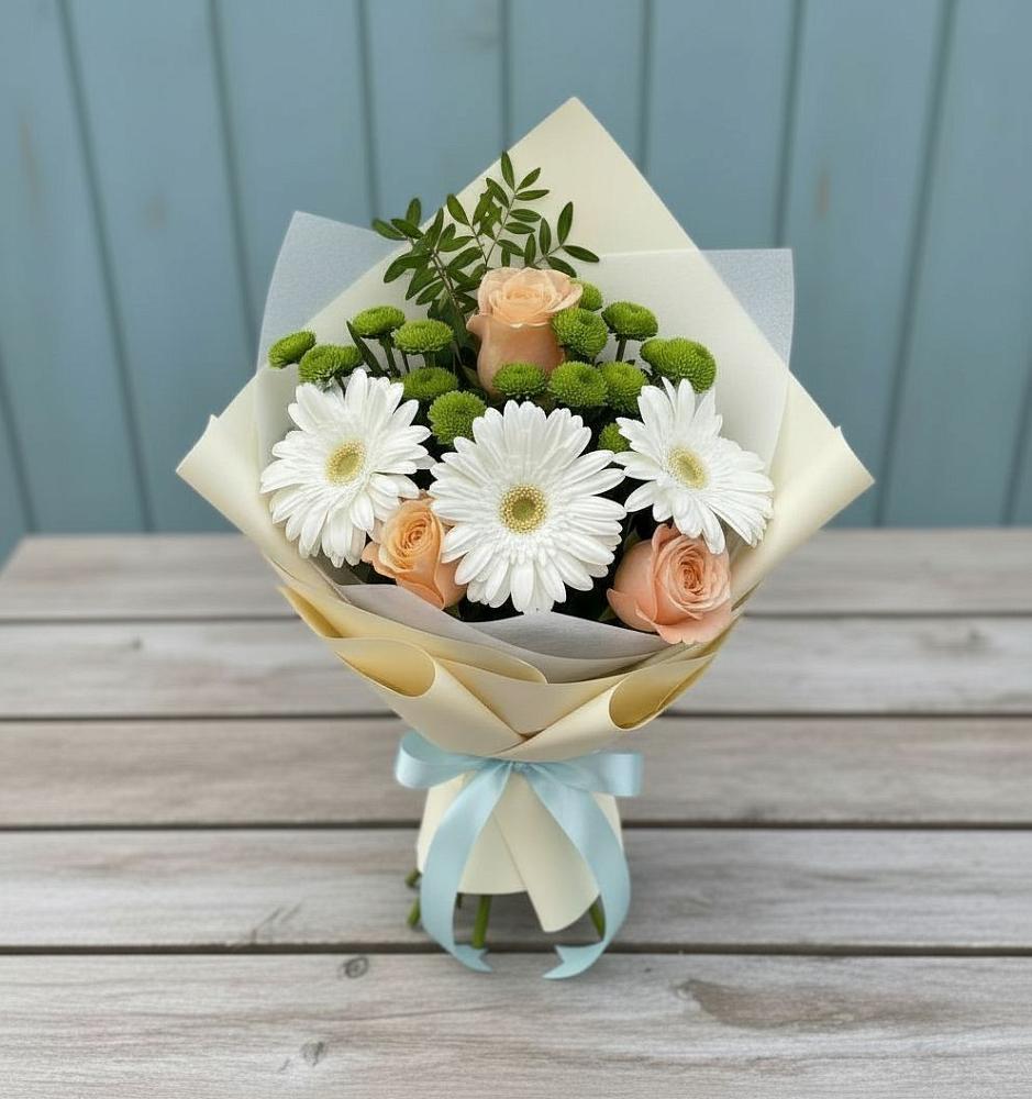 Букет цветов из: Герберы, Розы и Хризантемы в Капустин Яре