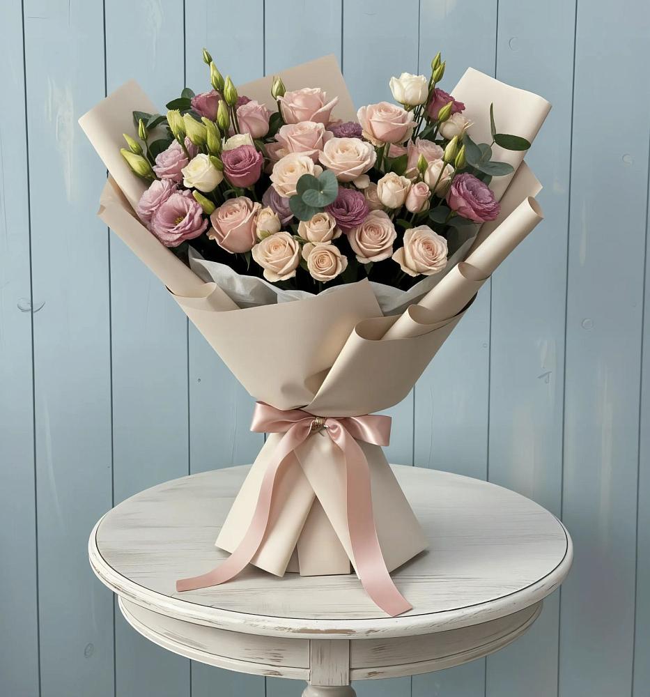 Букет цветов из: Розы и Лизиантусы в Капустин Яре