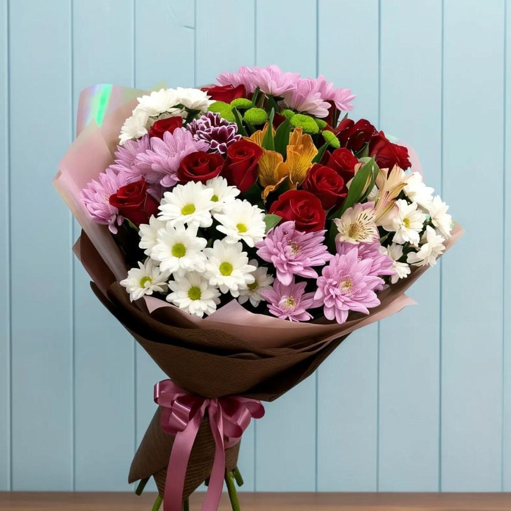 Букет цветов из: Розы, Хризантемы и Альстромерии в Капустин Яре