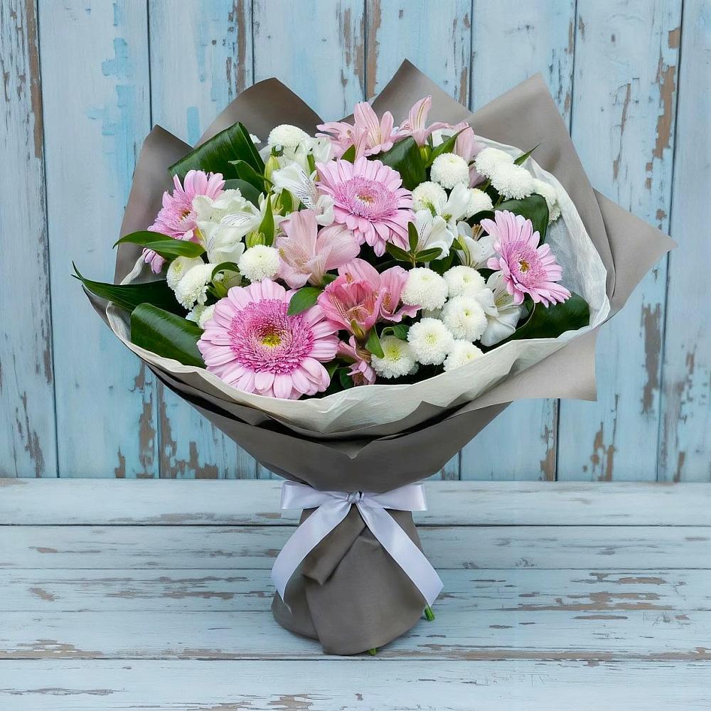 Букет цветов из: Герберы, Альстромерии и Хризантемы в Капустин Яре