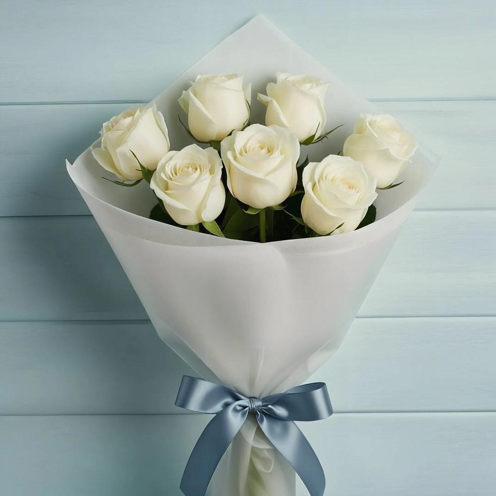 Букет 7 Белых роз Эдлесс Лав в Капустин Яре